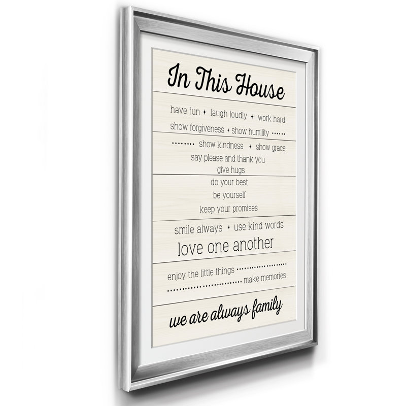 In This House - Reproduction d'art textuel sur papier encadré, Argent, H 18,5 po x l 24,5 po x P 1,5 po