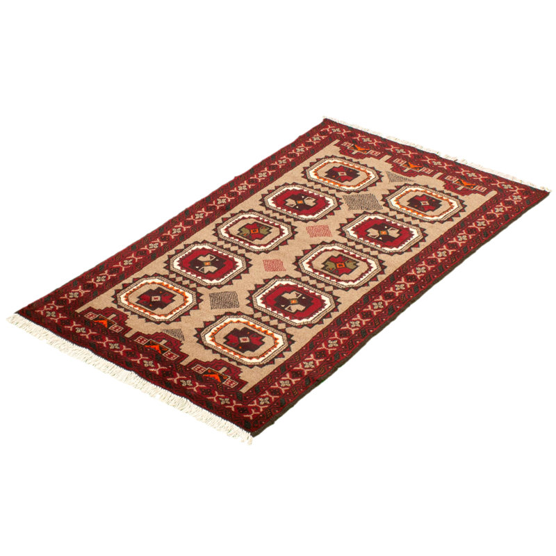 Tapis rouge / ivoire en laine noué à la main