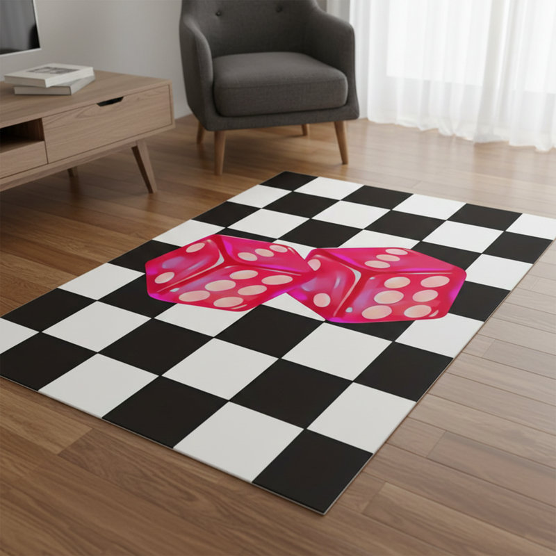 High Roller Checkered Dice Graphic Area Rug