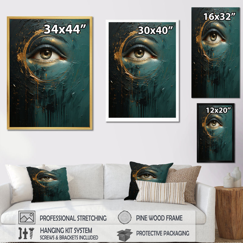 Lune émeraude oeil éclipse sérénité, Toile tendue, H 44 po x l 34 po