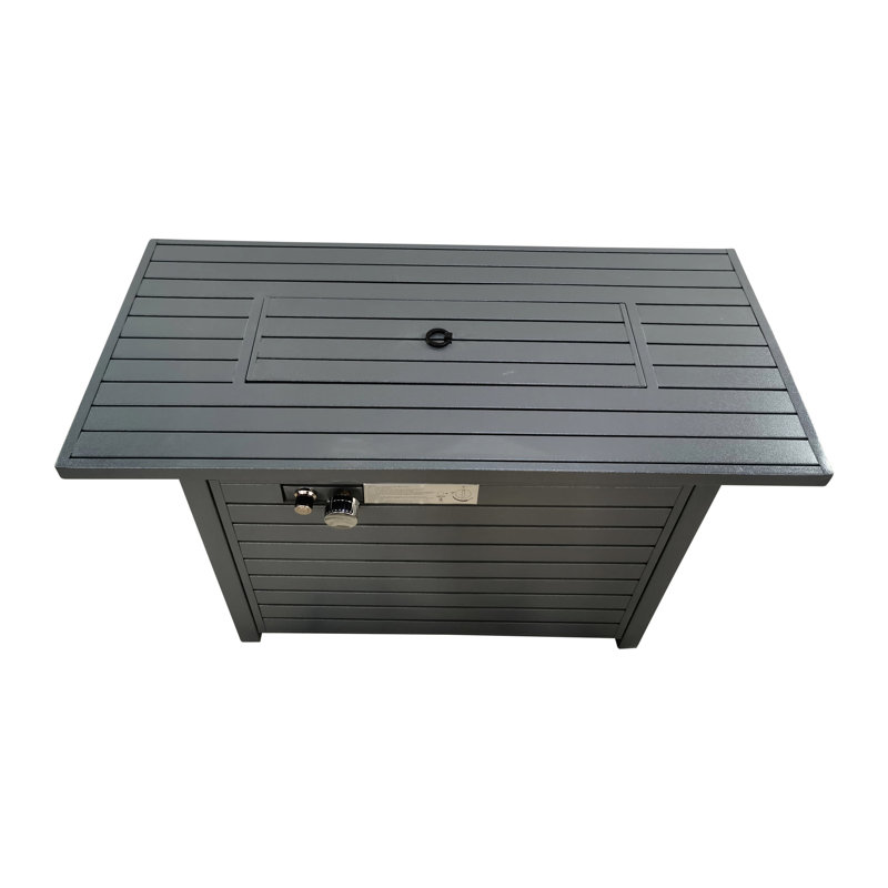 42''L Outdoor Fire Pit Table - Gray Color, 8-Hour Burn, With Cover Fireplace Heat Steel, 20.44 In Depth, Lid