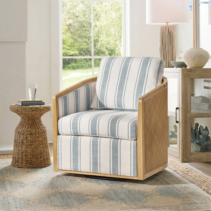 Coray 30.25'' W Modern Farmhouse Rattan Swivel Chair with Fully Assembled, Strip
