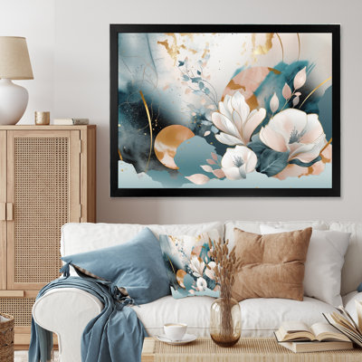 «Blue Marble Gold Floral Impressions I», reproduction d'art sur toile florale
