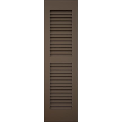 Volets extérieurs Americraft à deux persiennes égales en bois véritable (par paire), 30,5 cm (L) x 203,2 cm (H), avec capuchons de volets en aluminium, brun raisin