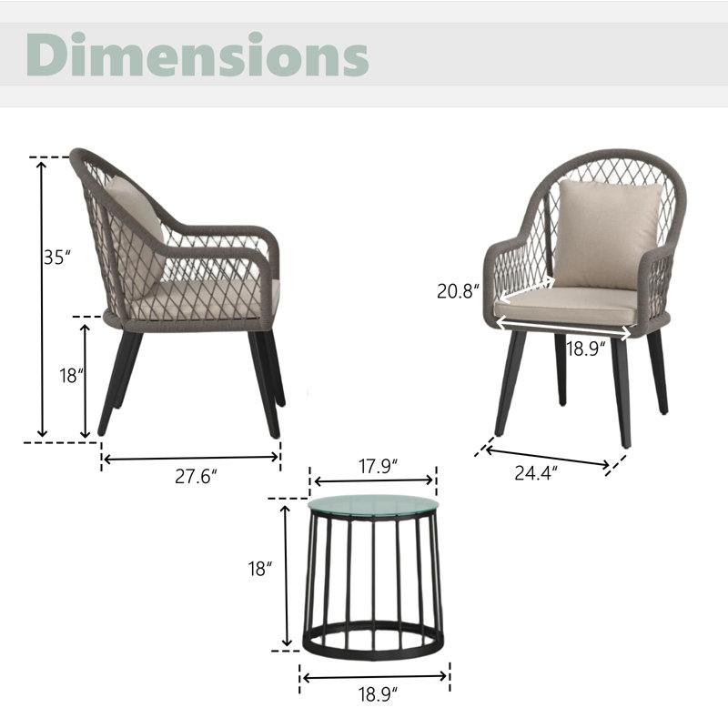 Paphos Round 2 - Person 24.4'' W Long Bistro Set with Cushions