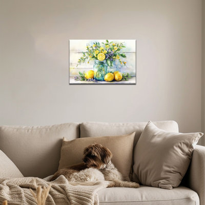  Vibrant Lemon-Themed Kitchen Wall Art, Rustic Canvas Wall Decor, Botanical Pictures with Fruits and Florals, Artwork for Cheerful Home Ambiance, 20x30 inches
