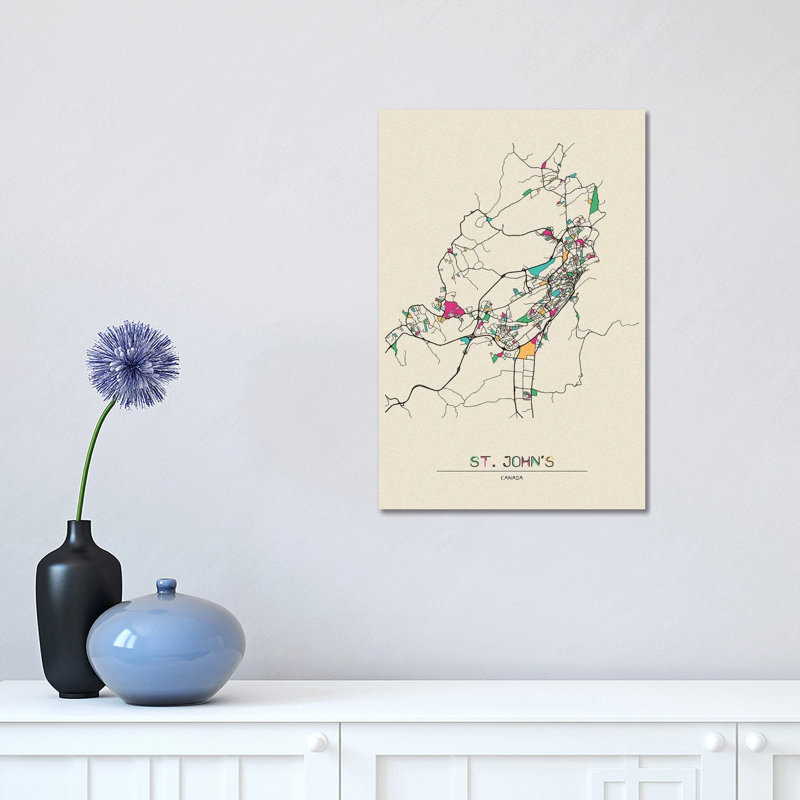 St. John's, Canada Map par - Giclée sur toile tendue avec châssis, H 18 po x l 12 po x 1,5 po