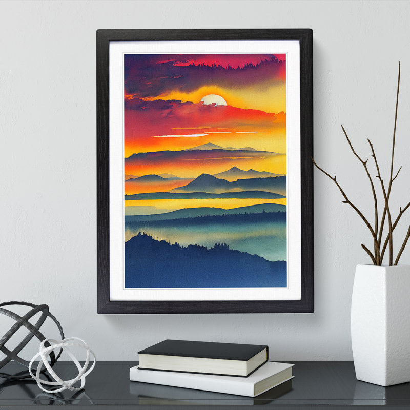 XV1022-4314X Sunset Mountain No.4 - Print, White, Black Framed Paper, 66cm H x 48cm W