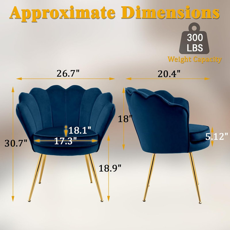 Accent Chairs Set Of 2, Deep Blue Cotton Blend