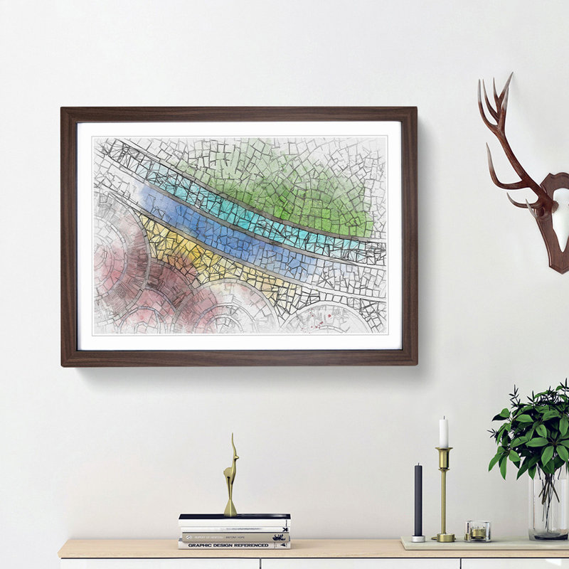 Mosaic Art in Abstract - Picture Frame Graphic Art Print, 62cm H x 87cm W x 2cm D, Walnut Framed