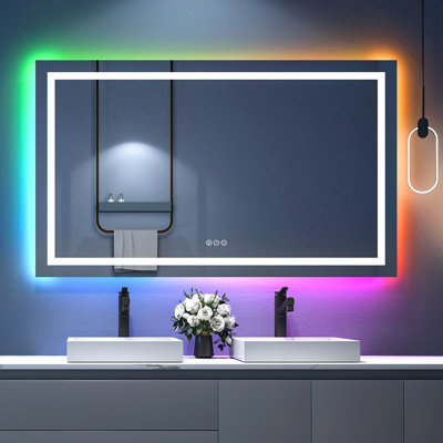 60"X36" Frameless Led Bathroom Vanity Mirror With Dual Lights, Rgb Backlight & Anti-Fog