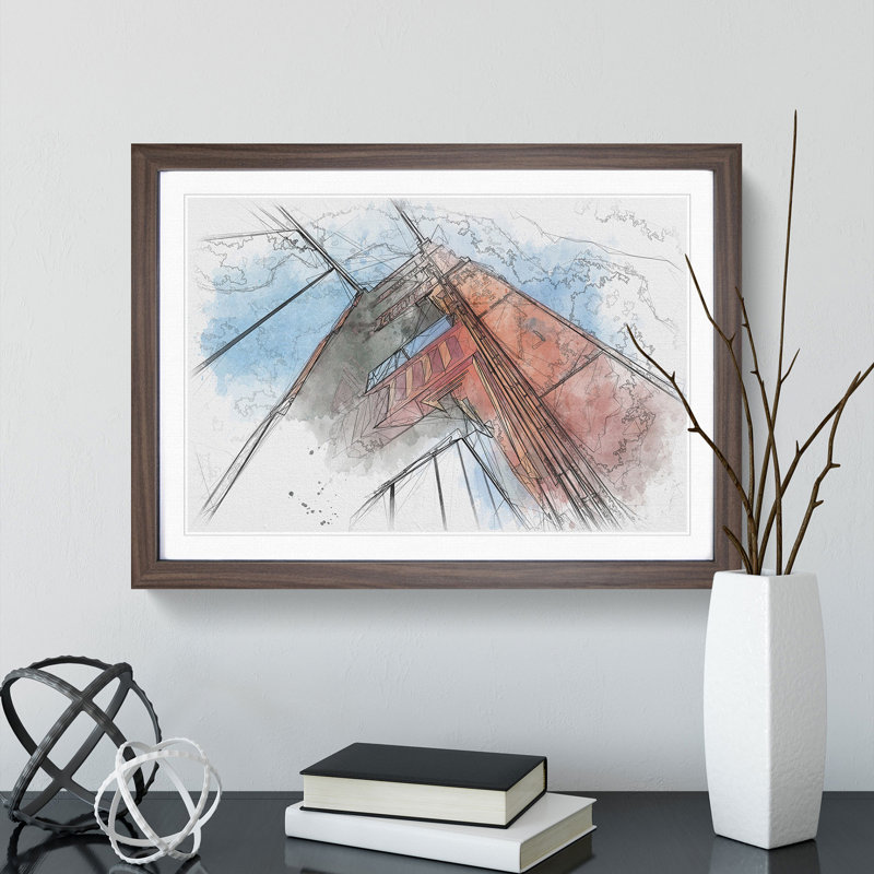 Golden Gate Bridge Vol.1 - Picture Frame Painting, 48cm H x 65cm W x 2cm D, Walnut Framed