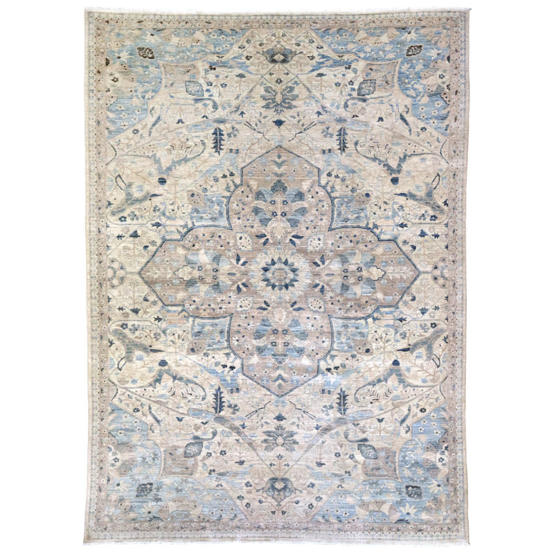 Tapis unique ivoire / bleu clair 8 pi 2 po x 11 pi 6 po One-of-a-Kind