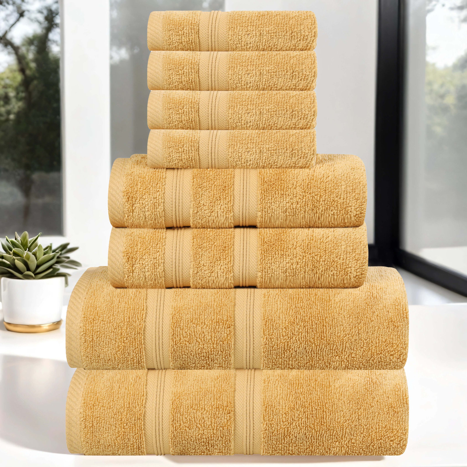 8-Piece Zero-Twist Cotton Towel Set, Gold