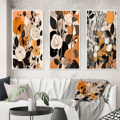 «Retro Terracotta Roses Illustration», 3 pièces