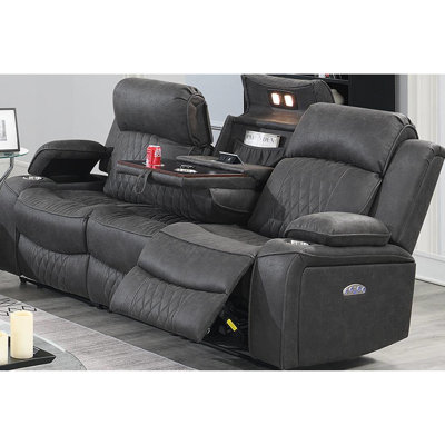 Contemporary Power Motion Recliner In Charcoal, Gel , Cup Holders & Adjustable Charcoal With Recliner, Ports, Storage For Home