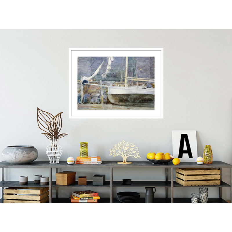 «Drydock Gloucester» par Childe Hassam - impression giclée encadrée, H 30,94 po x l 41,5 po
