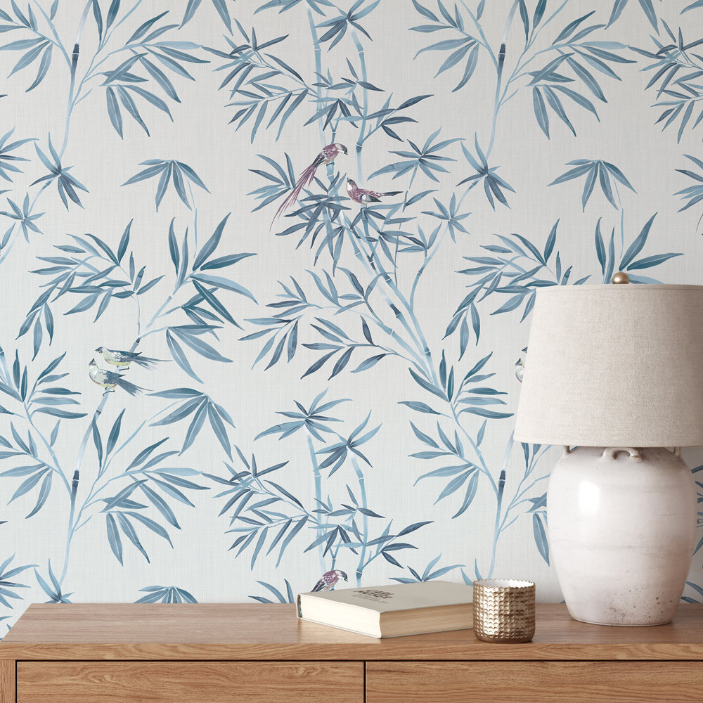 Bamboo Chinoiserie Peel and Stick Wallpaper, Mystic Blue