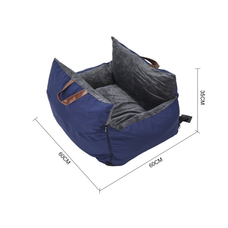 Plush Pet Car Seat Bed with Handle and Adjustable Strap, Navy