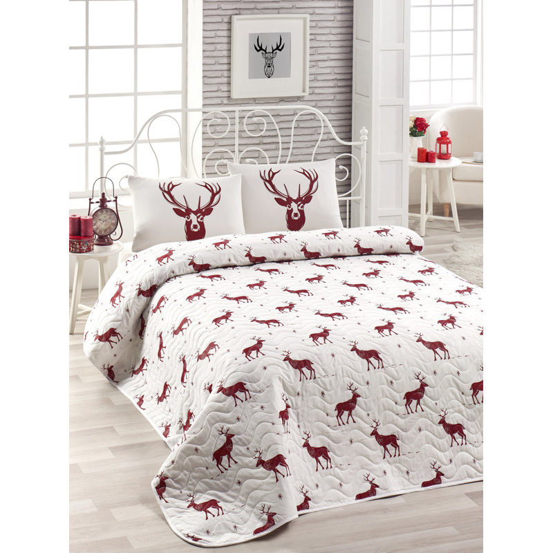 Ensemble de couvre-lit simple de Noël, rouge et blanc Claret, 63,0 po x 86,6 po | 65% coton / 35% polyester, 270 g / m², 120 fils au pouce carré | Comprend 1 taie d'oreiller avec fermeture à enveloppe, lavable à la machine à 30 ° C