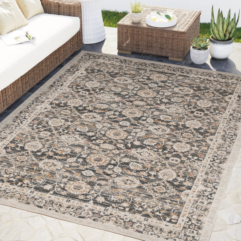 Abani Teuton DAL150A Indoor/Outdoor Vintage-Inspired Grey Ivory Area Rug, 4' x 6'