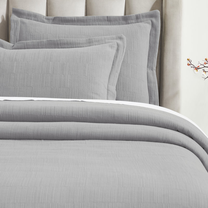 Zenith Cotton Medium Weight Textured Modern Geometric Matelasse Bedspread And Sham Set By, Gray