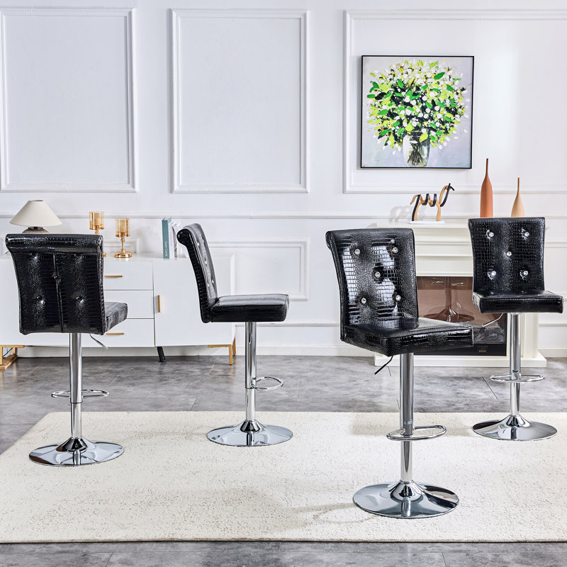 Élégants tabourets de bar noirs en cuir de PVC avec motif en cristal rétro pour la salle à manger