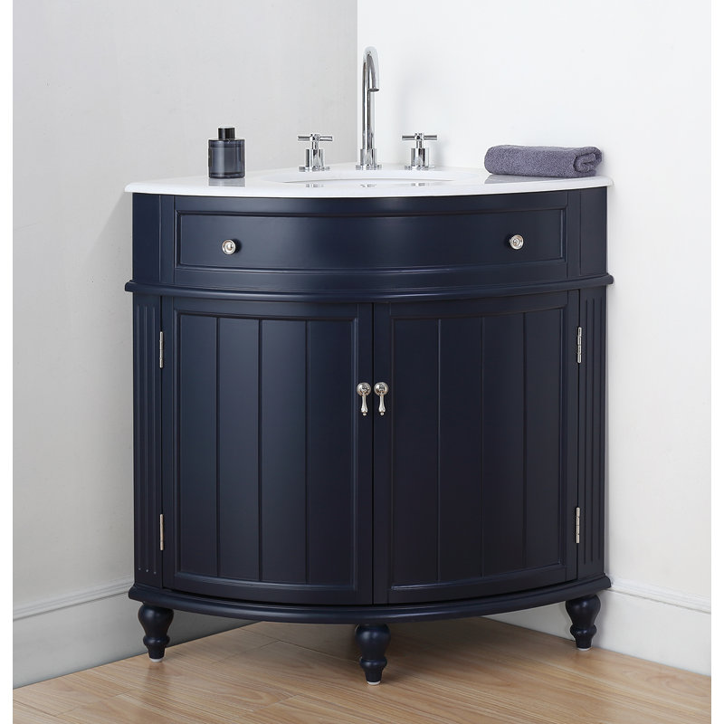 Wilhoite 24'' Single Bathroom Vanity with Top, Navy Blue, White