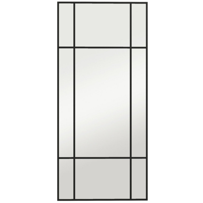 Minimalist Black Decorative Grid Wall Mirror, Sleek Geometric Grid Framed Decorative Accent Mirror with Pre-Attached Back Hooks for Quick Wall Hanging