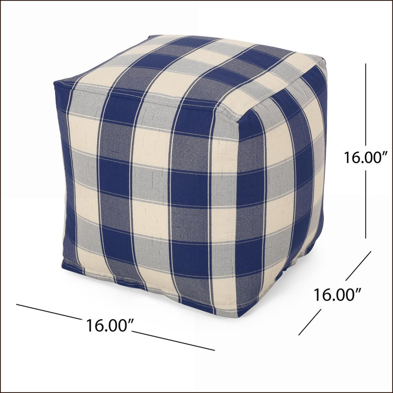 Repose-pieds pouf carré à carreaux, 16 x 16 x 16, ivoire & amp; Bleu marine | Coussin de plancher | Ivoire + bleu marine | Tissu