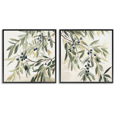 Olive Branches in Pastel 2pc Framed Giclee Set, design by Mona Grace