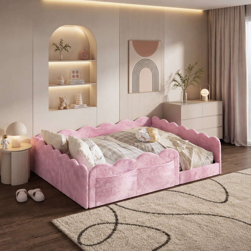Lit double tapissier sur pied, Double, Pink