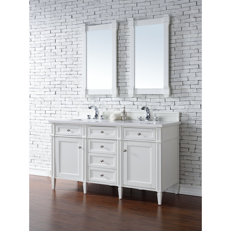 Brittany 60'' W Double Vanity, Carrara White, Bright White, 8" Widespread