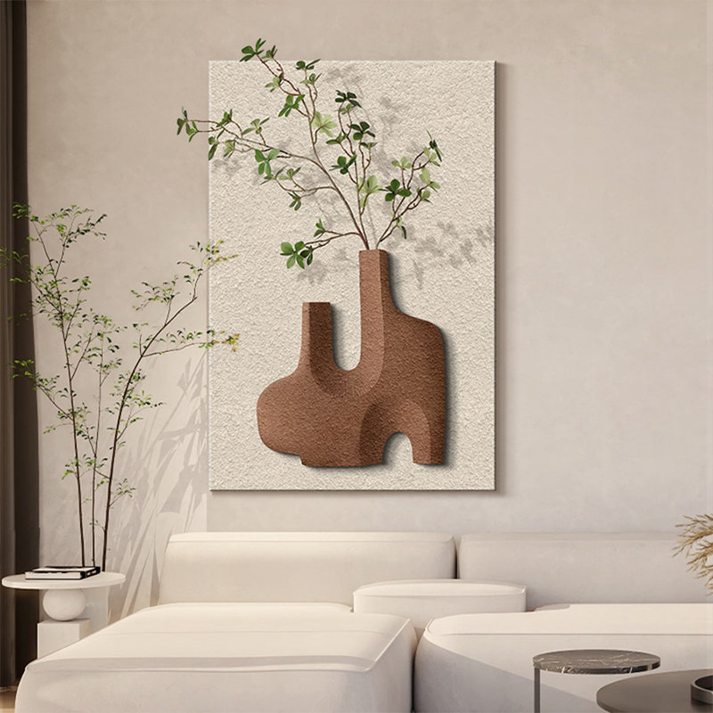 Art mural en grès Wabi Sabi avec herbe de pampa artificielle, décor texturé sans cadre pour entrée, H 59,06 po x l 39,37 po