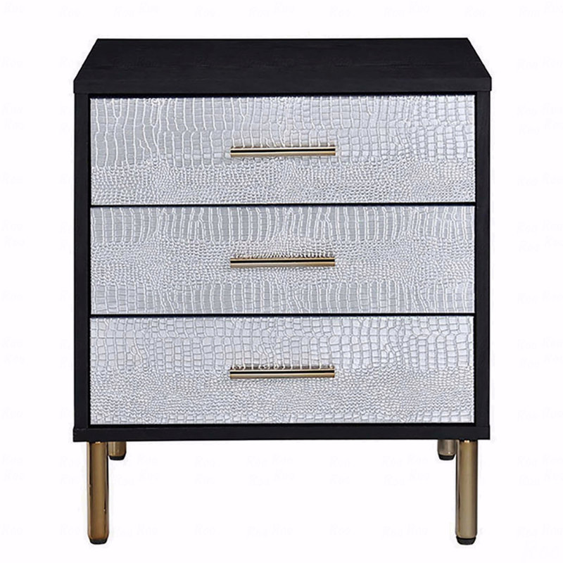 3-Drawer Bedroom Nightstand, With Metal Leg