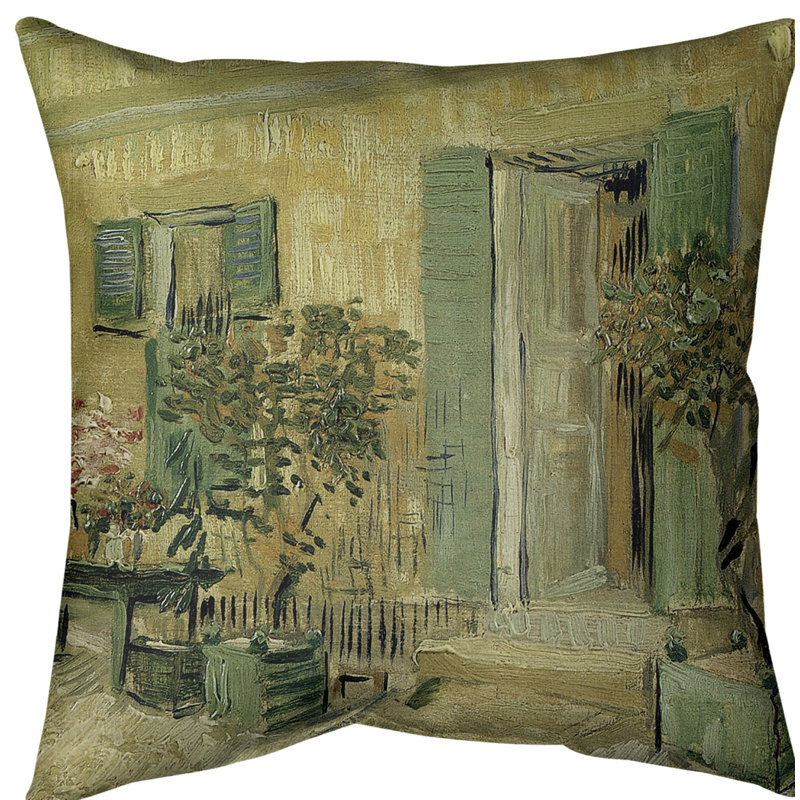 Coussin décoratif Entrée d'un restaurant à Asnières, 20 po x 20 po, Jaune, Simili suède