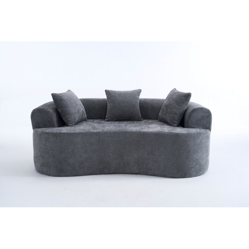 Canapé en forme de croissant, conception moderne à dossier bas avec coussins profonds, grand canapé à deux places rempli de mousse et ne nécessitant aucun assemblage (tissu chenille gris)