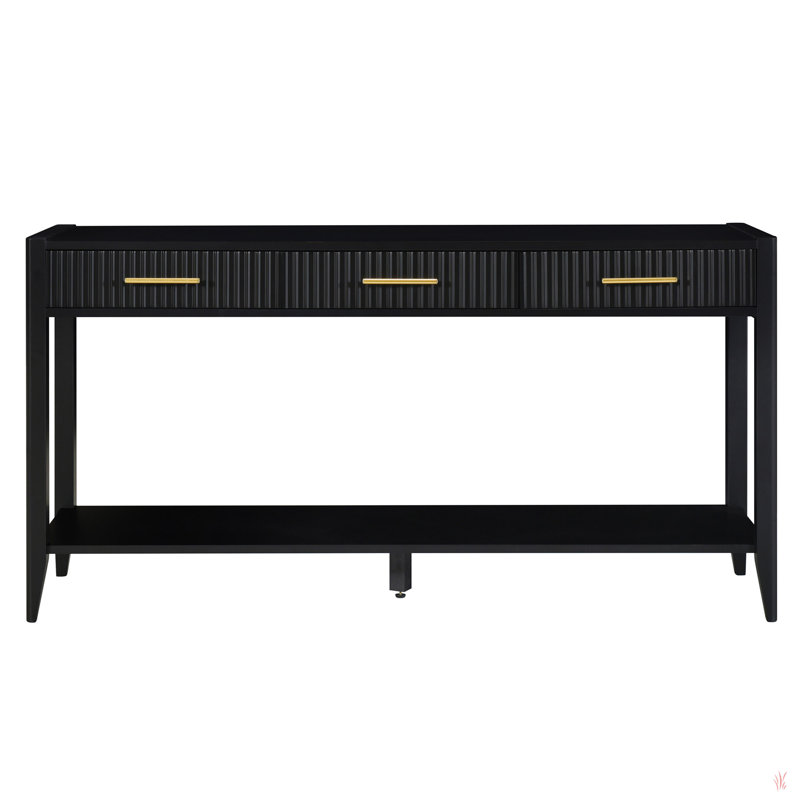 Dishaun 60" Console Table with 3 Fluted Drawers, Black