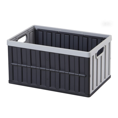 Bacs de rangement en plastique pliables avec couvercles, caisses de rangement pliables empilables de 65 L avec poignées, capacité de 84 lb par bac, contenants robustes, paniers peu encombrants, pour organiser la maison