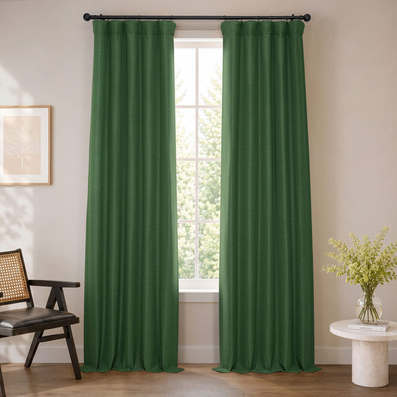 Rideaux obscurcissants en lin synthétique pour chambre et salon Bellino (1 panneau), Vert pin, L 50 po x L 84 po