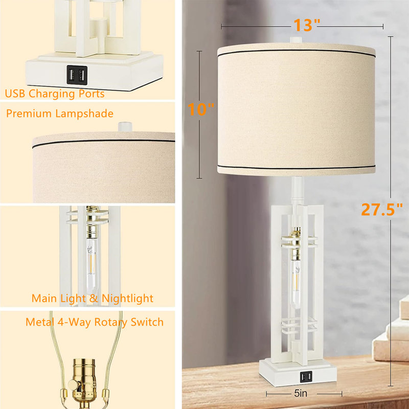 Lampe de table en métal Joean, Blanc cassé