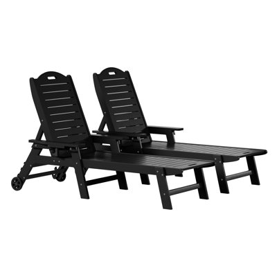Brighton Outdoor Poly Reclining Chaise Lounge With Wheels & Cup Holder (Set Of 2)