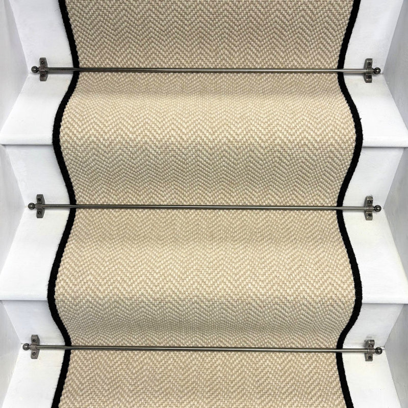 Stair Runner Chevron / Zig Zag Wool Looped / Hooked Area Rug, Runner 50 x 600 cm