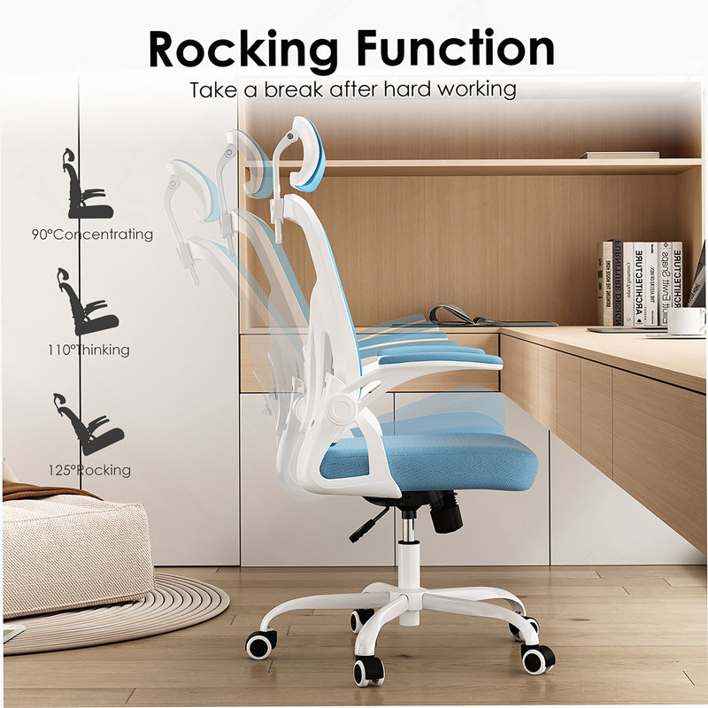 Chaise de bureau ergonomique, chaise de bureau avec appui-tête, chaise d'ordinateur à haut dossier avec accoudoirs et support lombaire réglable pour la salle d'étude de bureau à domicile