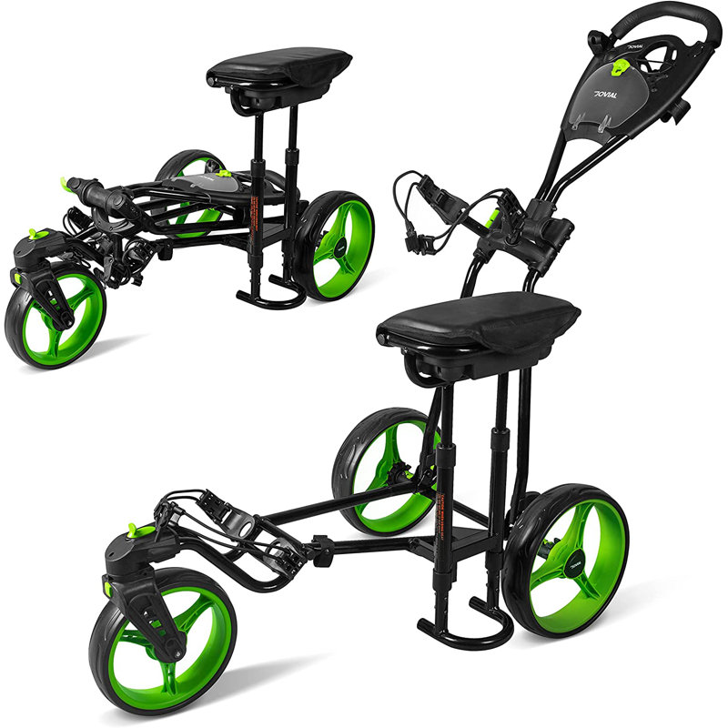 Jovial Black and Green 3-Wheel Foldable Golf Push Cart