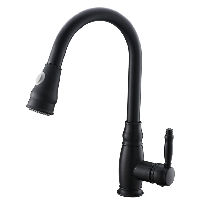 Modern Black Kitchen Faucet With Pull-Down - Brass Construction, Single Handle For Precise Water Temperature And Flow Adjustment Contemporary Black, Lever Smooth Control Functional Style