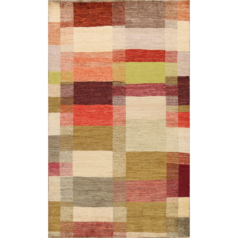 Tapis multicolore en laine noué à la main de conception unique 5 pi 7 po x 7 pi 11 po New Age