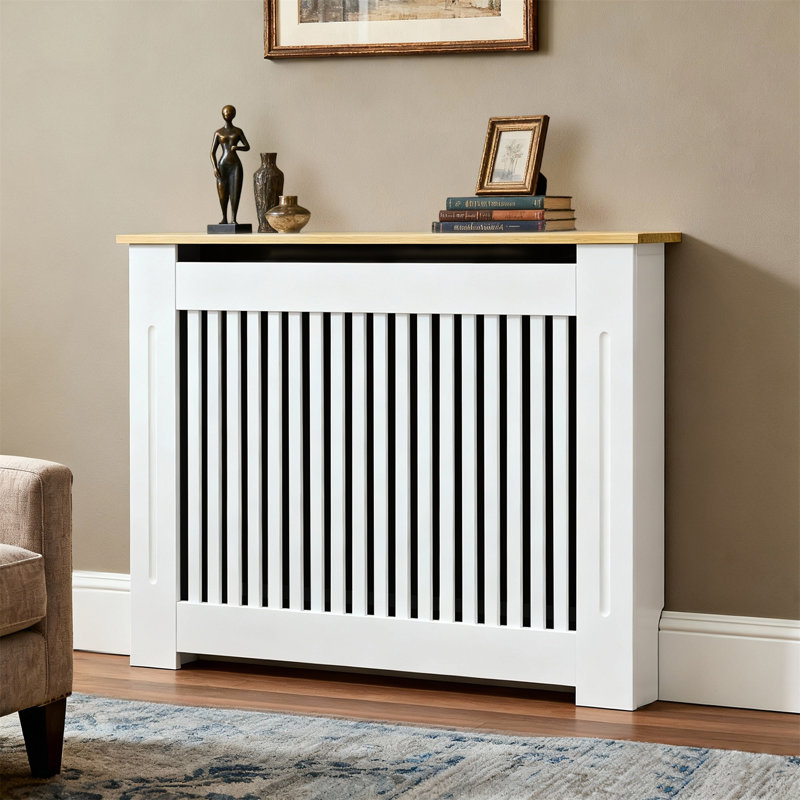 Tall Radiator Cover Heater Covers With Wood Texture Nature Top Inner Height 35.43" Vertical Slats Modern MDF Shelf