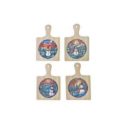 Paddle Shape Ceramic Trivet Snowman - Set Of 4