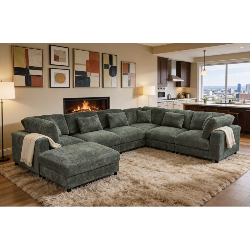 Canapé modulaire Everden, H 33 po x l 144 po x P 112 po, Polyester vert